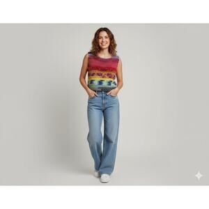 Unique Y2k Boho Artsy striped sweater vest top Handmade all season Size medium